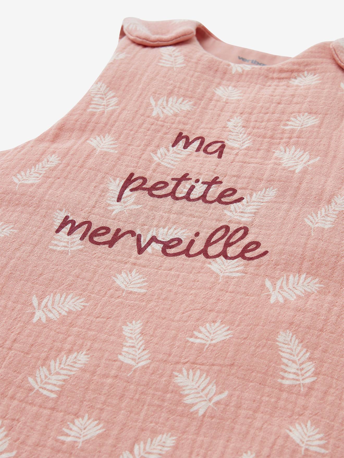 Vertbaudet Bio-Kollektion: Ärmelloser Baby Schlafsack KLEINES WUNDER - altrosa bedruckt