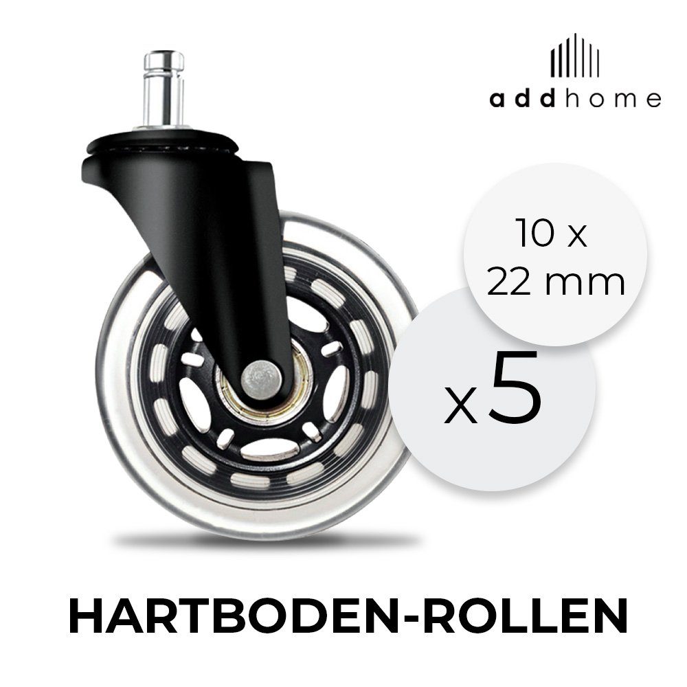 addhome Stuhlrolle Hartbodenrollen 10x22mm, (5-St), sanft und leise