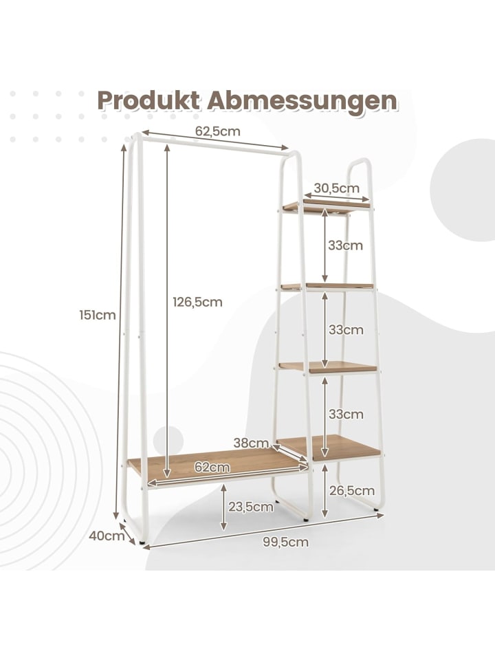 COSTWAY Kleiderständer mit 4 Regalen in Beige günstig kaufen onesize