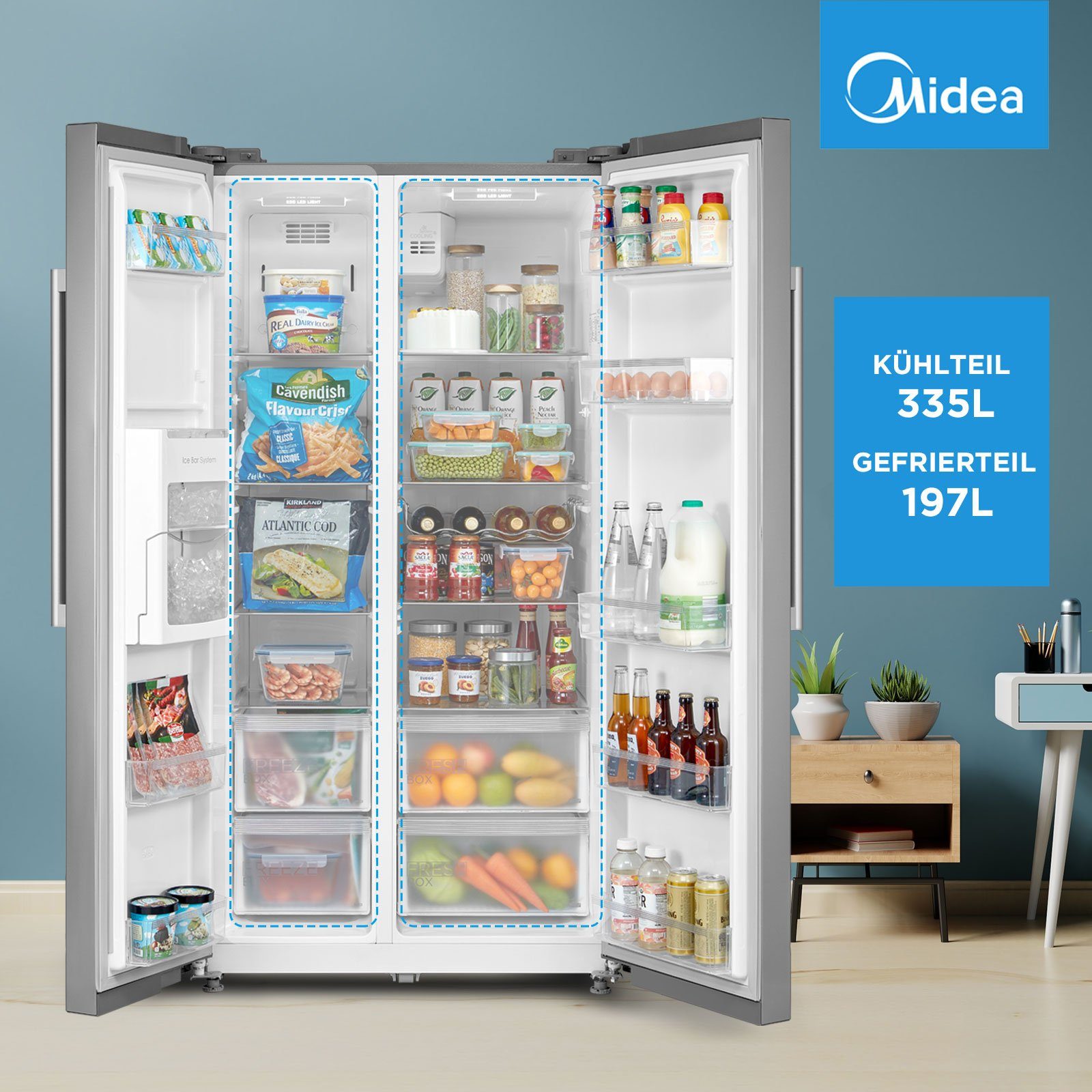 Midea Kühl-/Gefrierkombination MERS530FGD02, 176.5 cm hoch, 89.7 cm breit