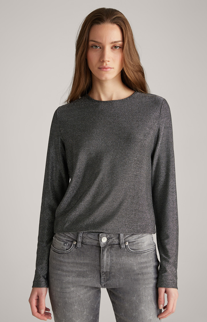 Lurex-Blusenshirt in Grau-Glitzer