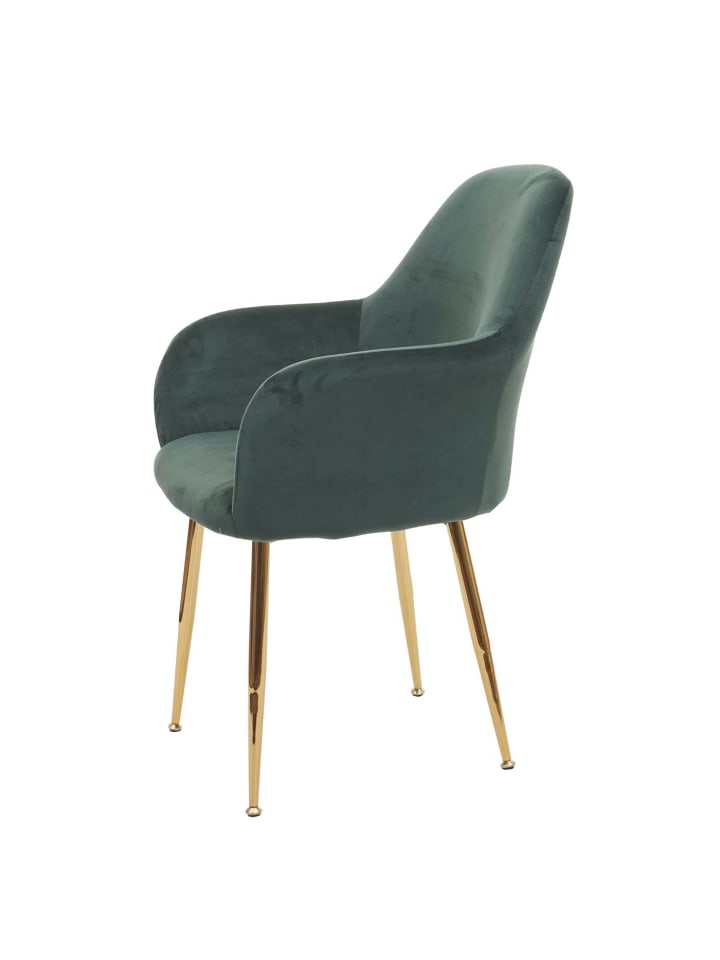 MCW 6er-Set Retro Esszimmerstuhl F18, Samt grün, goldene Beine günstig kaufen onesize