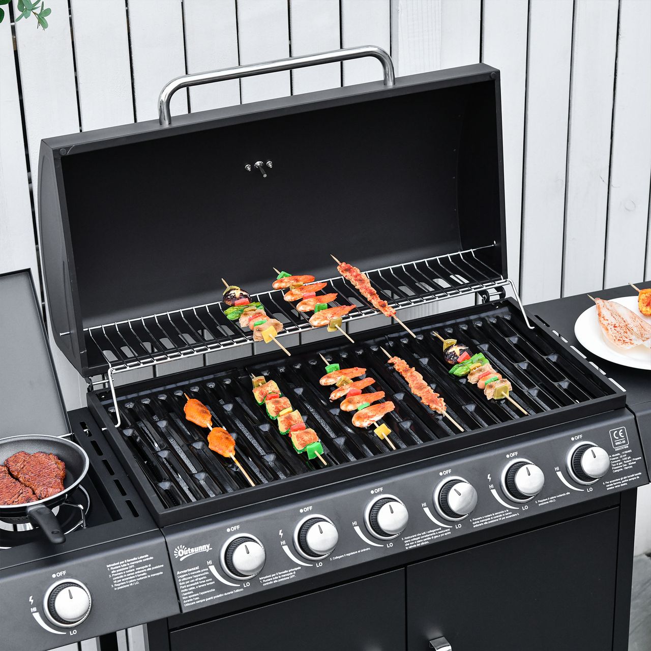 Outsunny Gasgrill BBQ Metall Schwarz 135 x 50 x 100 cm