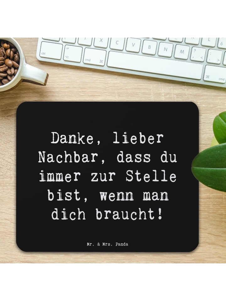 Mr. & Mrs. Panda Mauspad Spruch Danke Nachbar mit Spruch in Schwarz günstig kaufen onesize