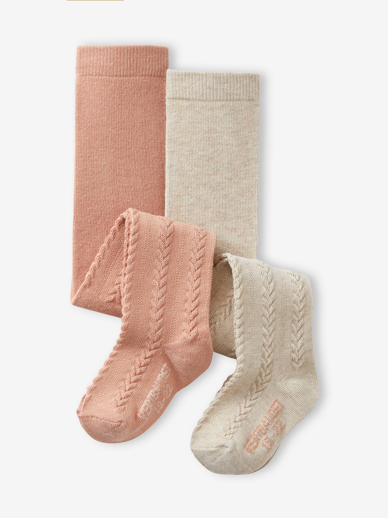 Lot de 2 paires de collants en maille torsadée bébé fille moutarde