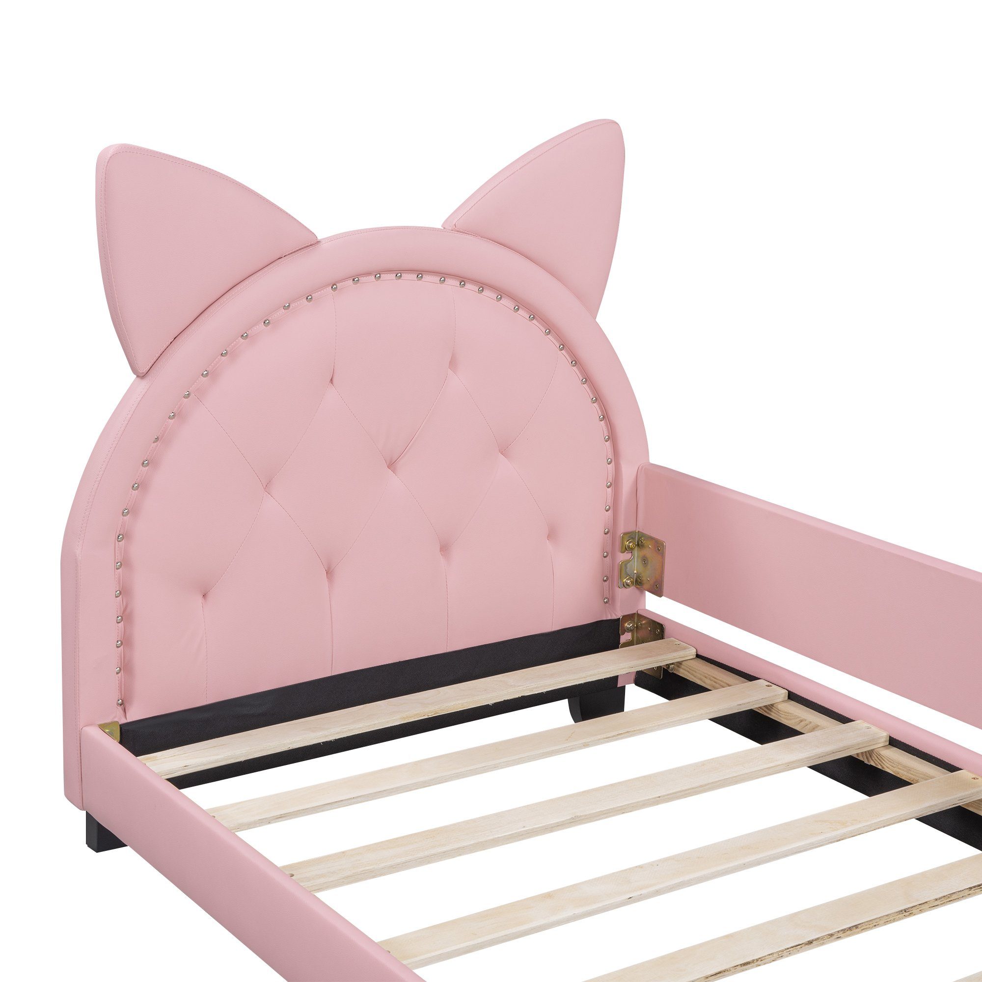 REDOM Polsterbett Einzelbett, Kinderbett, mit Holz Lattenroste und Rückenlehne (Form von Karton-Ohren, 90 x 200cm), Ohne Matratze