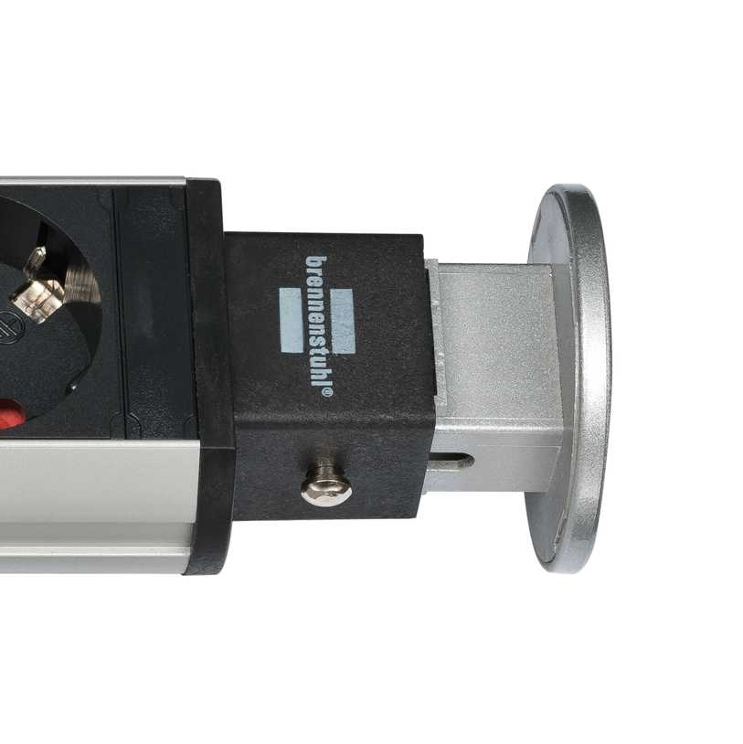 „Brennenstuhl 1396200013 Tower Power“ USB įkroviklio maitinimo lizdas, 3 krypčių, su dviguba USB įkrovimo įvestimi, 2 m, H05VV-F 3G1.5, visiškai įleidžiamas į stalviršį