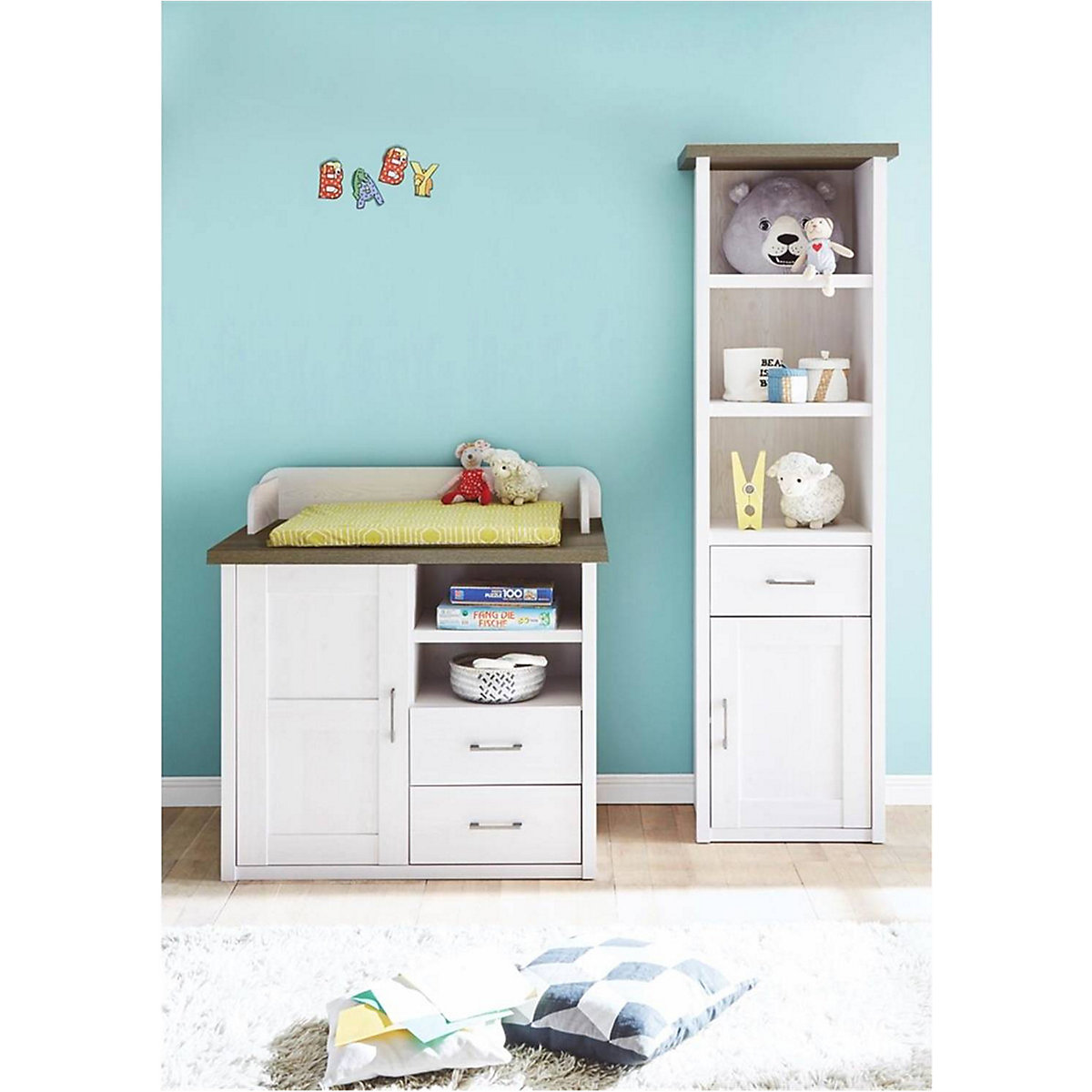 Babyzimmer 2er-Set LUND-78, Landhausstil, Pinie weiß Nb./Trüffel Eiche Nb.