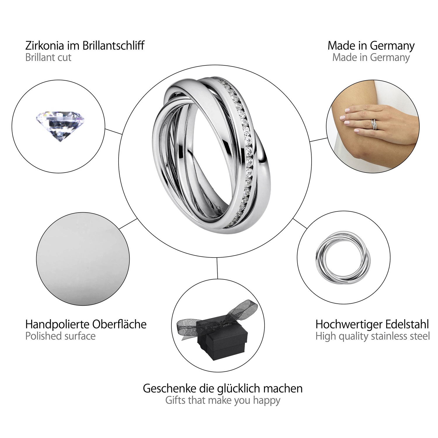 Heideman Trini prsten, boja poliranog srebra