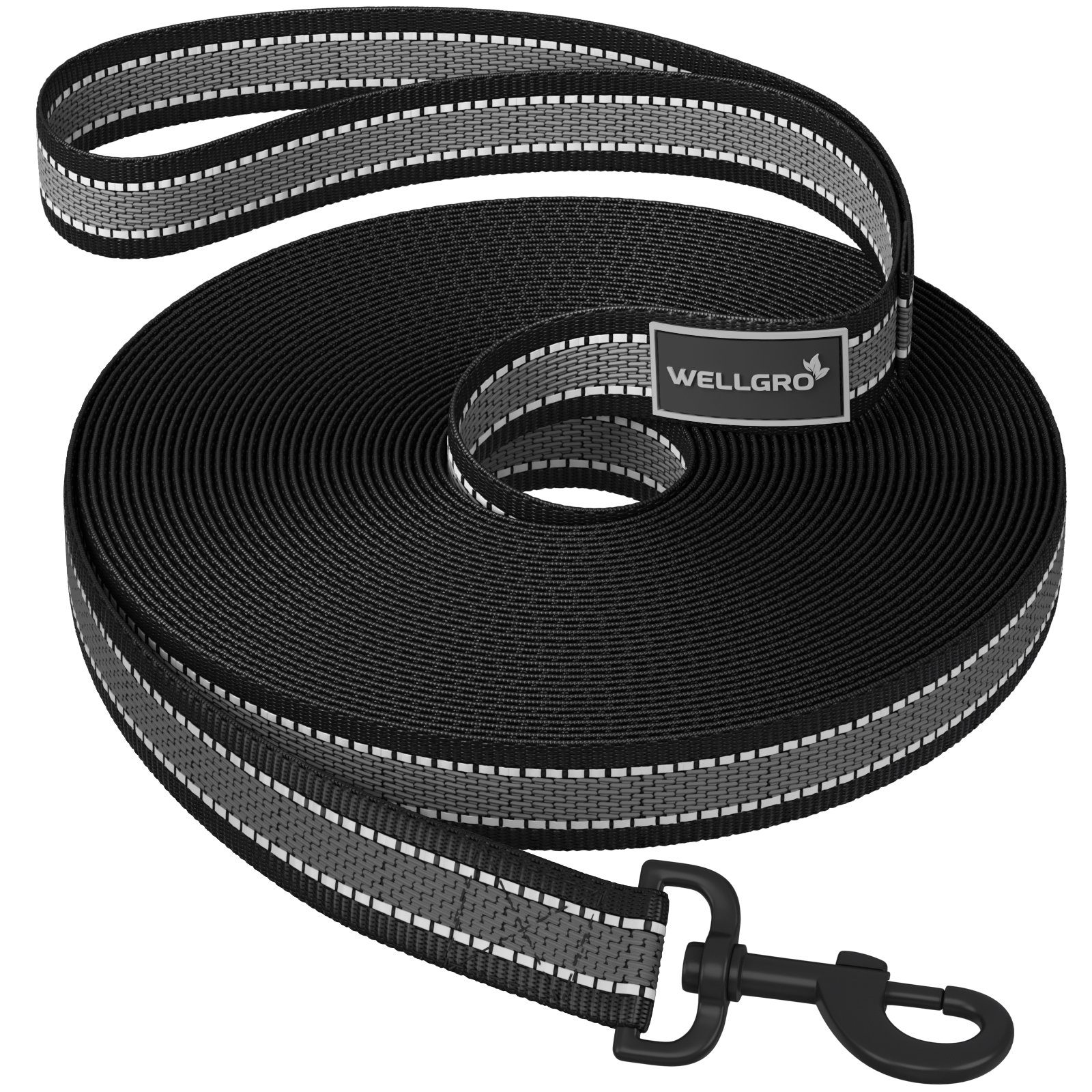 Wellgro Hundeleine Schleppleine für Hunde mit Handschlaufe Anti-Slip reflektierend