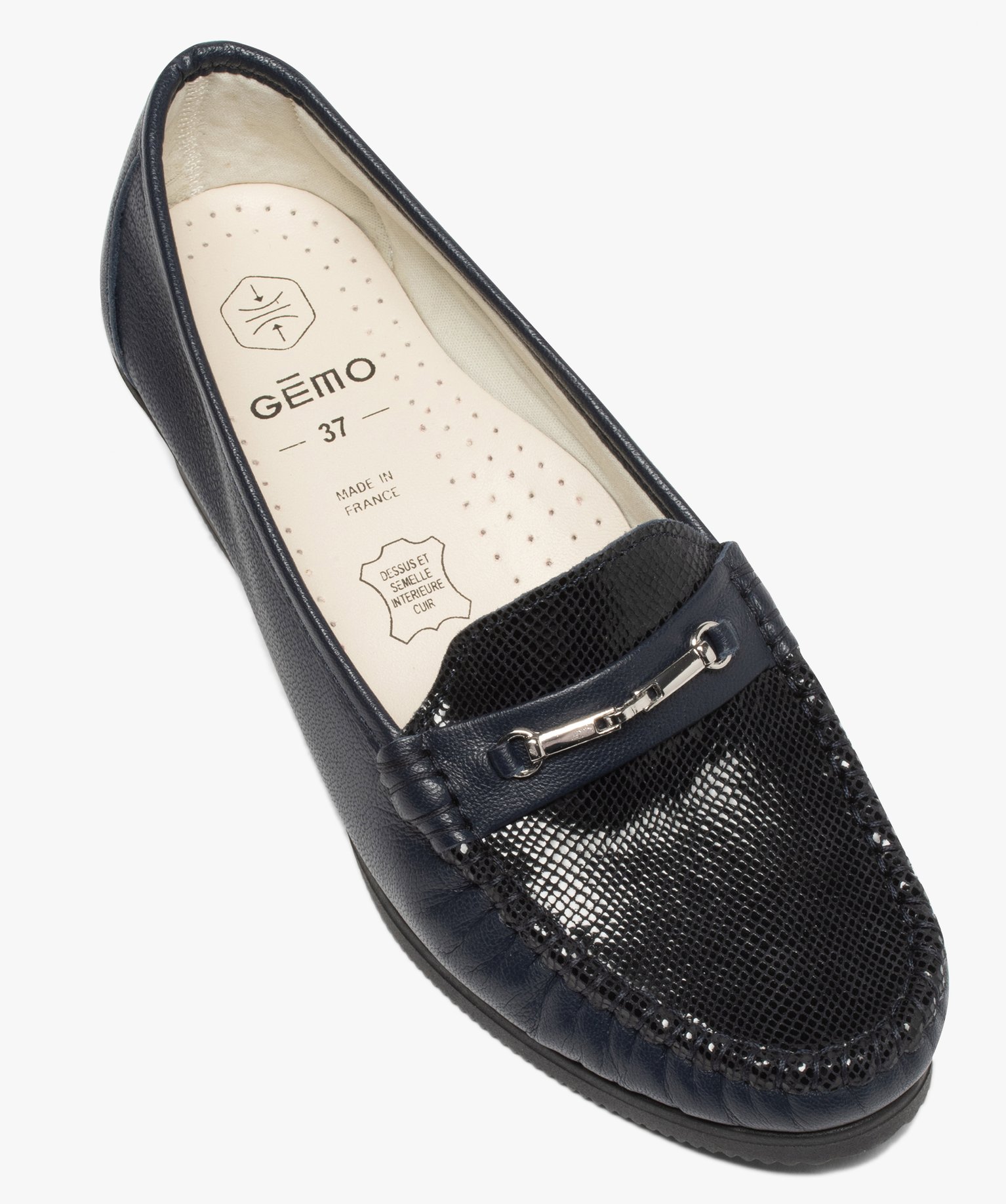 Mocassins femme confort dessus cuir verni marine | GEMO
