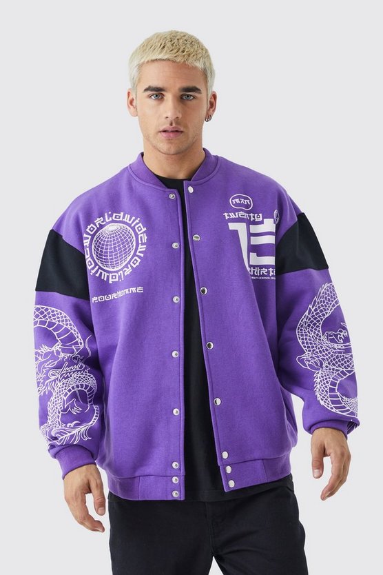 Oversize Jersey-Bomberjacke mit Folien-Print