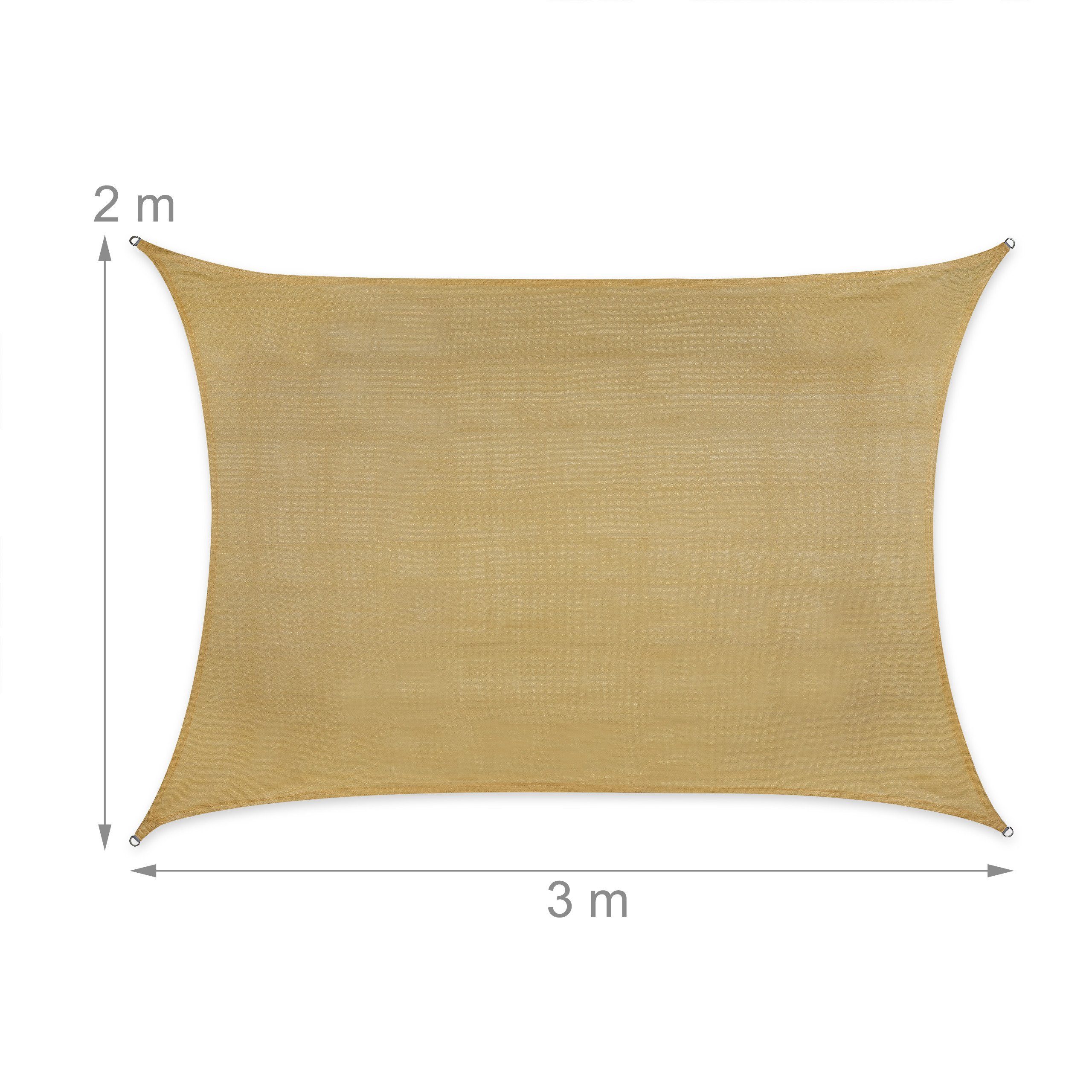 relaxdays Sonnensegel Rechteckiges HDPE Sonnensegel sand, 2 x 3 m