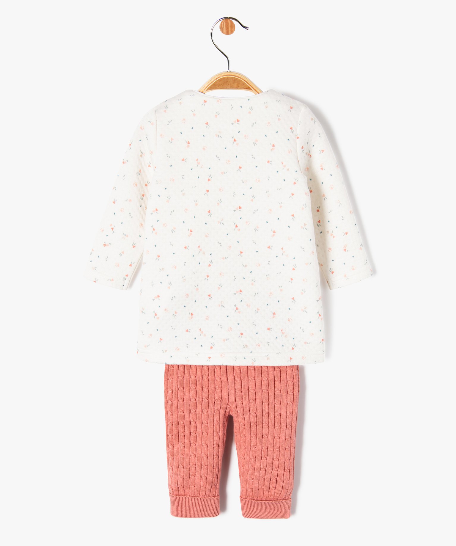 Ensemble 2 pièces robe + pantalon en maille bébé fille ecru | GEMO