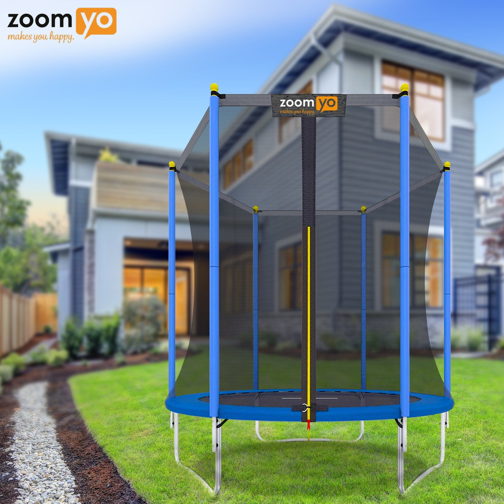 Zoomyo Gartentrampolin Gartentrampolin Basic 183cm, Kindertrampolin, TÜV/GS geprüft, Ø 183,00 cm, (hohe Belastbarkeit, Wetterfest, UV-beständig), inkl Sicherheitsnetz und Sprungtuch, Outdoor Trampolin für Kinder