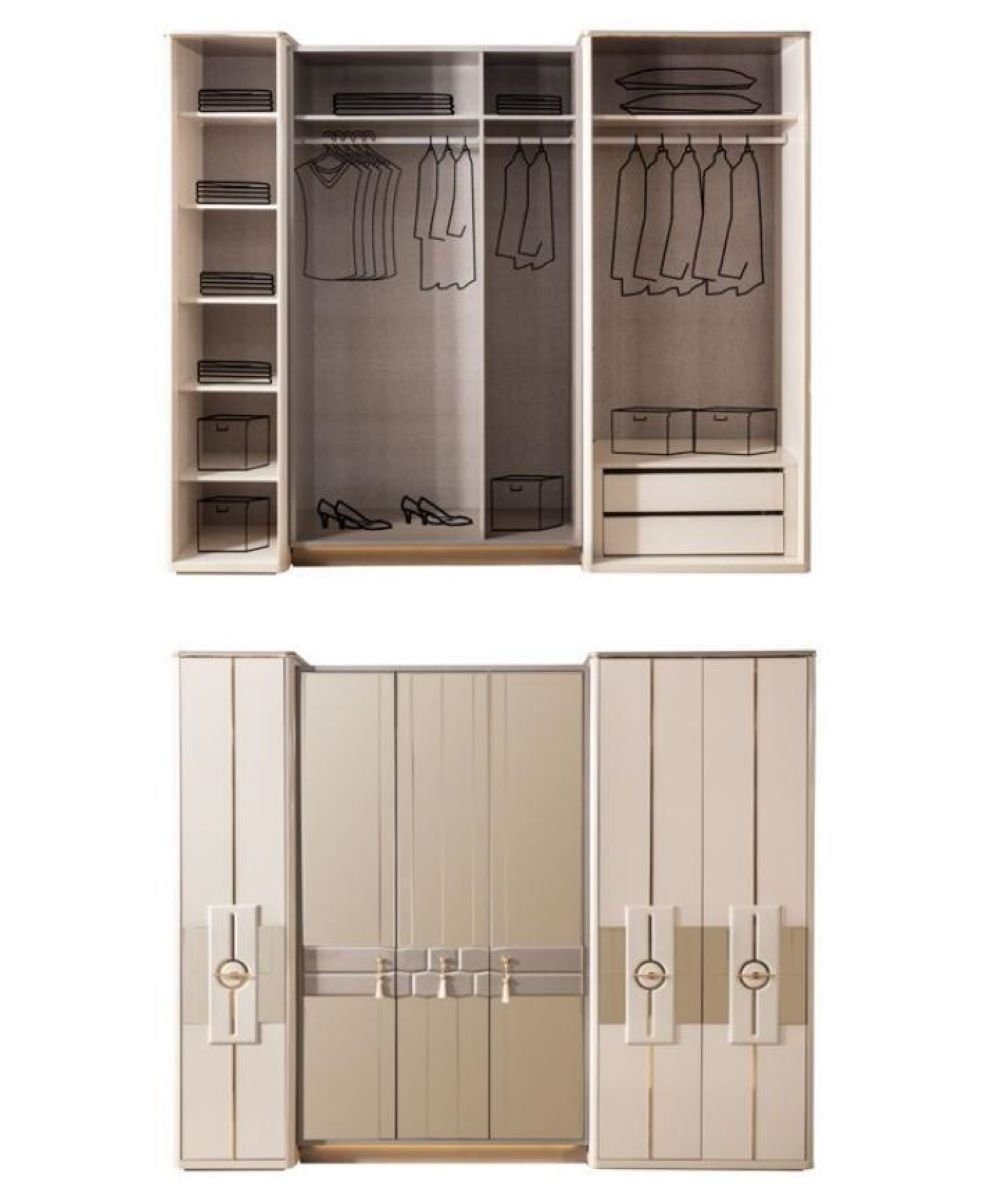 JVmoebel Schlafzimmer-Set Modern Garnitur Doppelbett Bett Beige Holz Luxus Schlafzimmer Set 4tlg, (4-St)