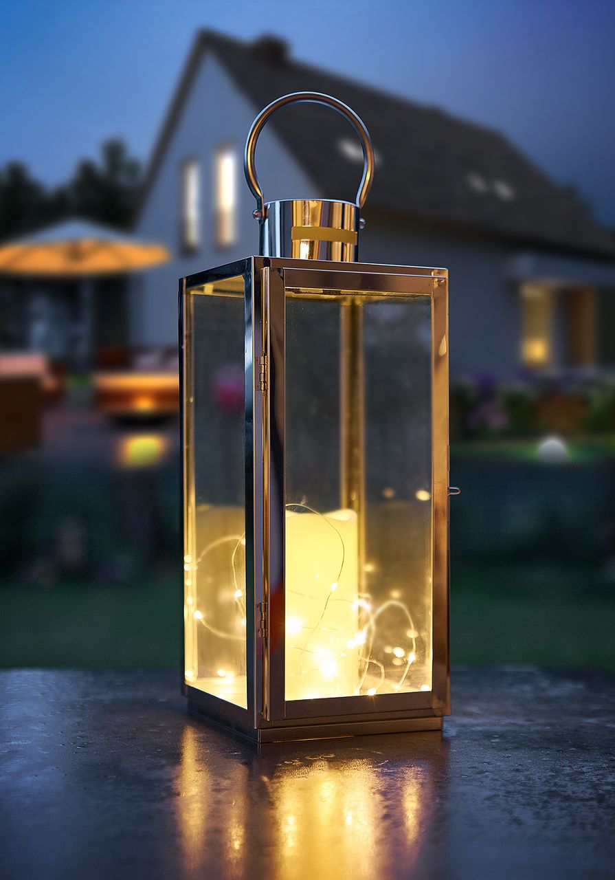 Weles Edelstahl Laterne mit LED Kerze 17 x 16 x 41 cm