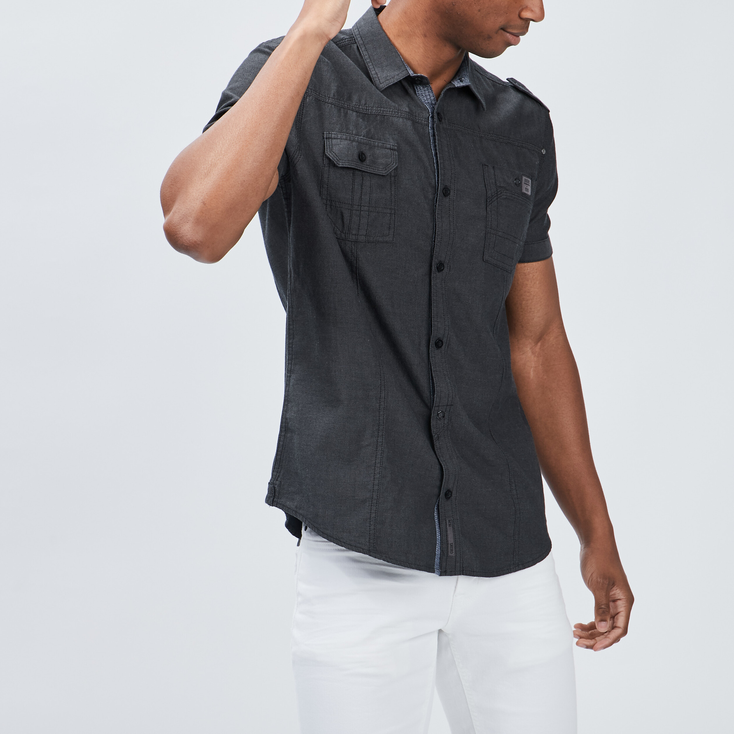 Chemise manches courtes Creeks noir homme | La Halle