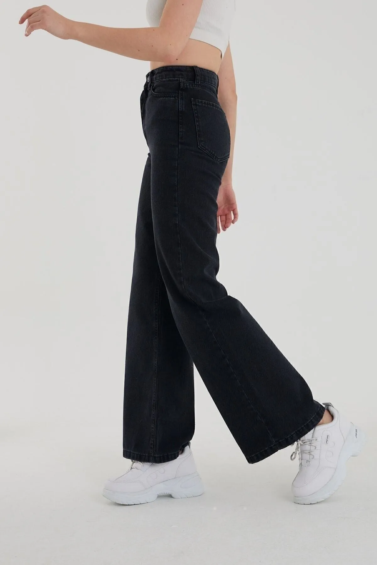 Livik  Schwarze Jeanshose für Damen mit hoher Taille und lockerem Bein, Denim, Lvk-001040a