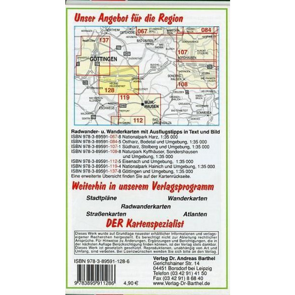 Obereichsfeld, Heilbad Heiligenstadt und Umgebung 1 : 35 000. Radwander- und Wanderkarte - Wanderkarte