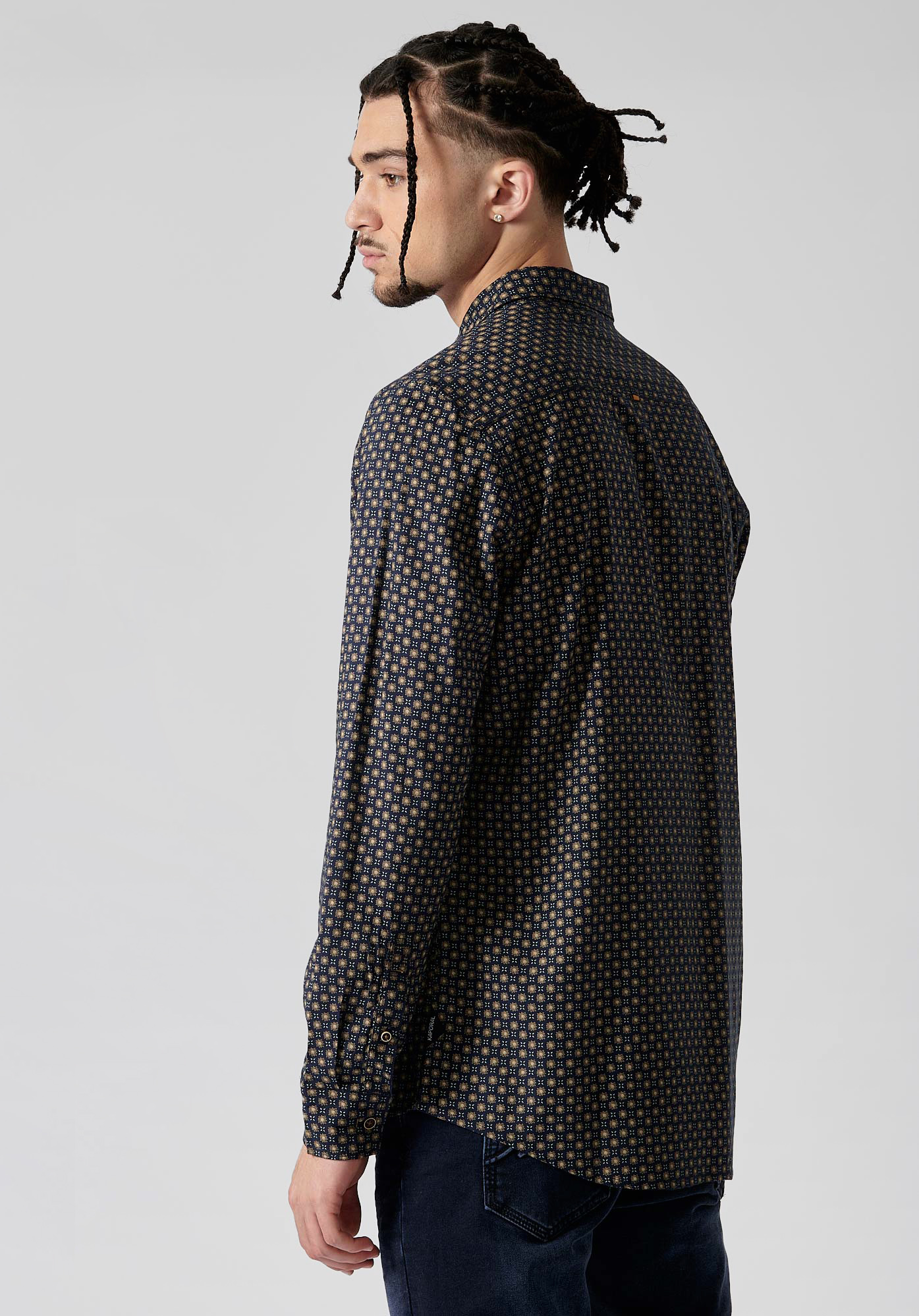 RAVI   Chemise bleue fleurie homme 100% coton
