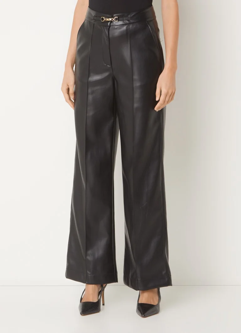 Aaiko  Sonja high waist wide fit pantalon van imitatieleer