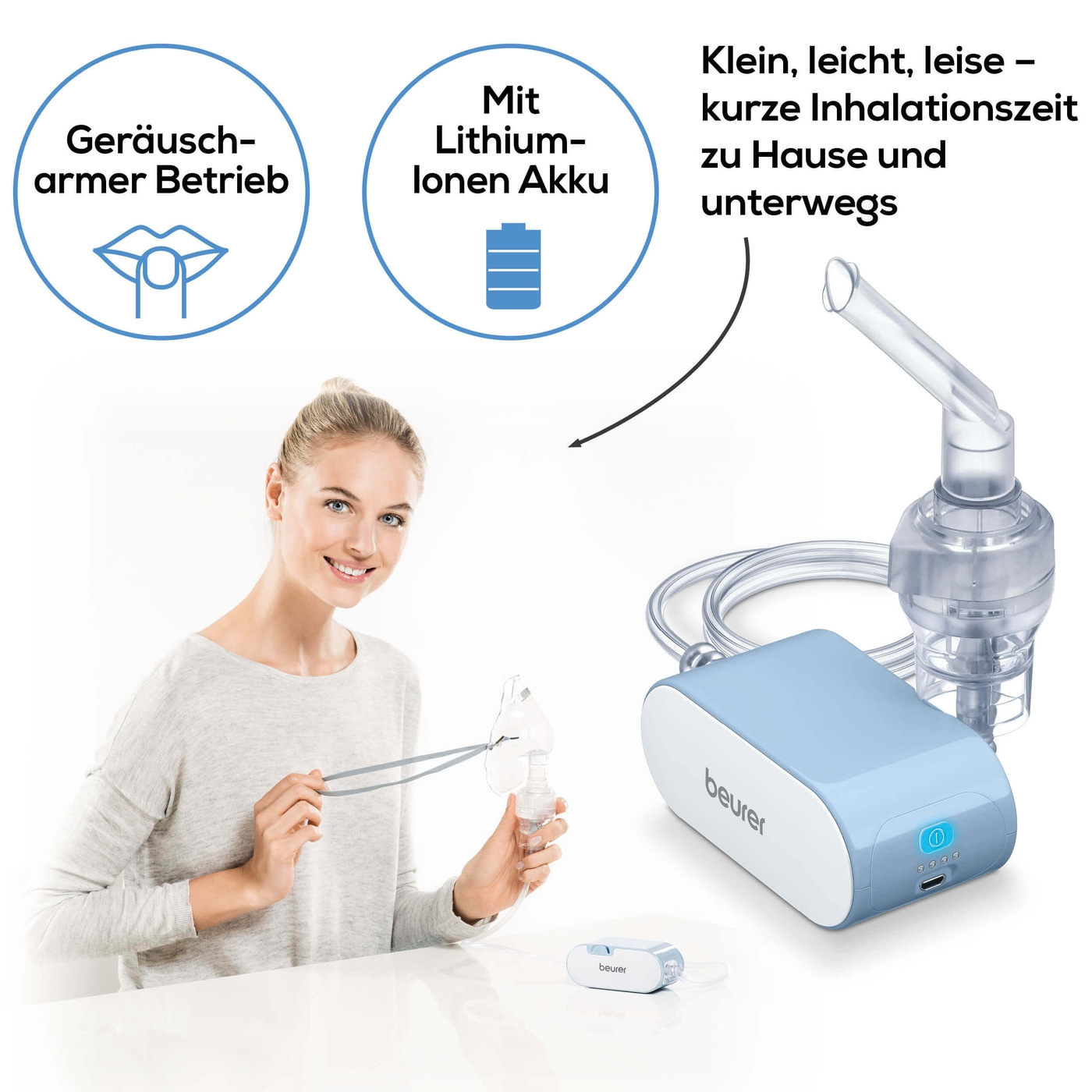 Beurer Inhalator IH 60-Kleines Inhaliergerät mit Kompressor-Drucklufttechnologie & kurzer Inhalationszeit