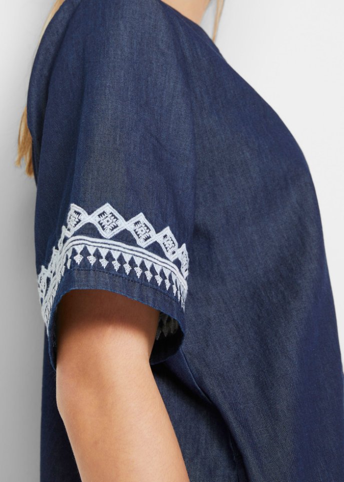 Jeans Tunika-Kleid mit Stickerei