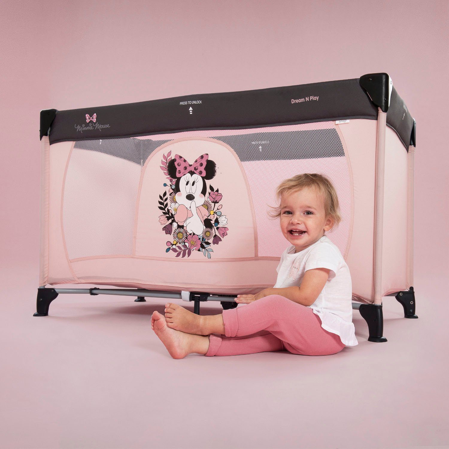 Hauck Baby-Reisebett Dream N Play - Minnie Sweetheart, inkl. Transporttasche