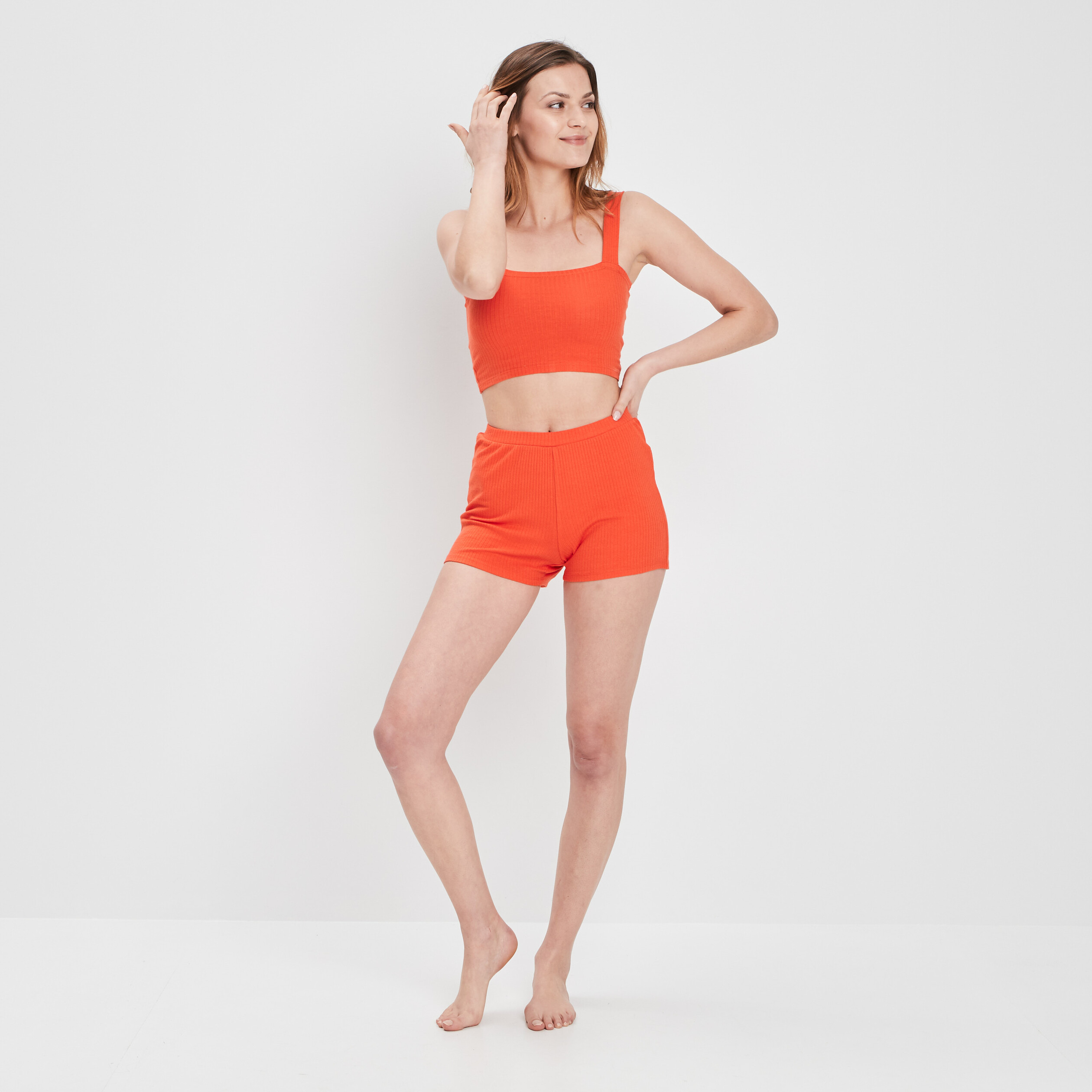 Bas de pyjama short côtelé orange femme | La Halle