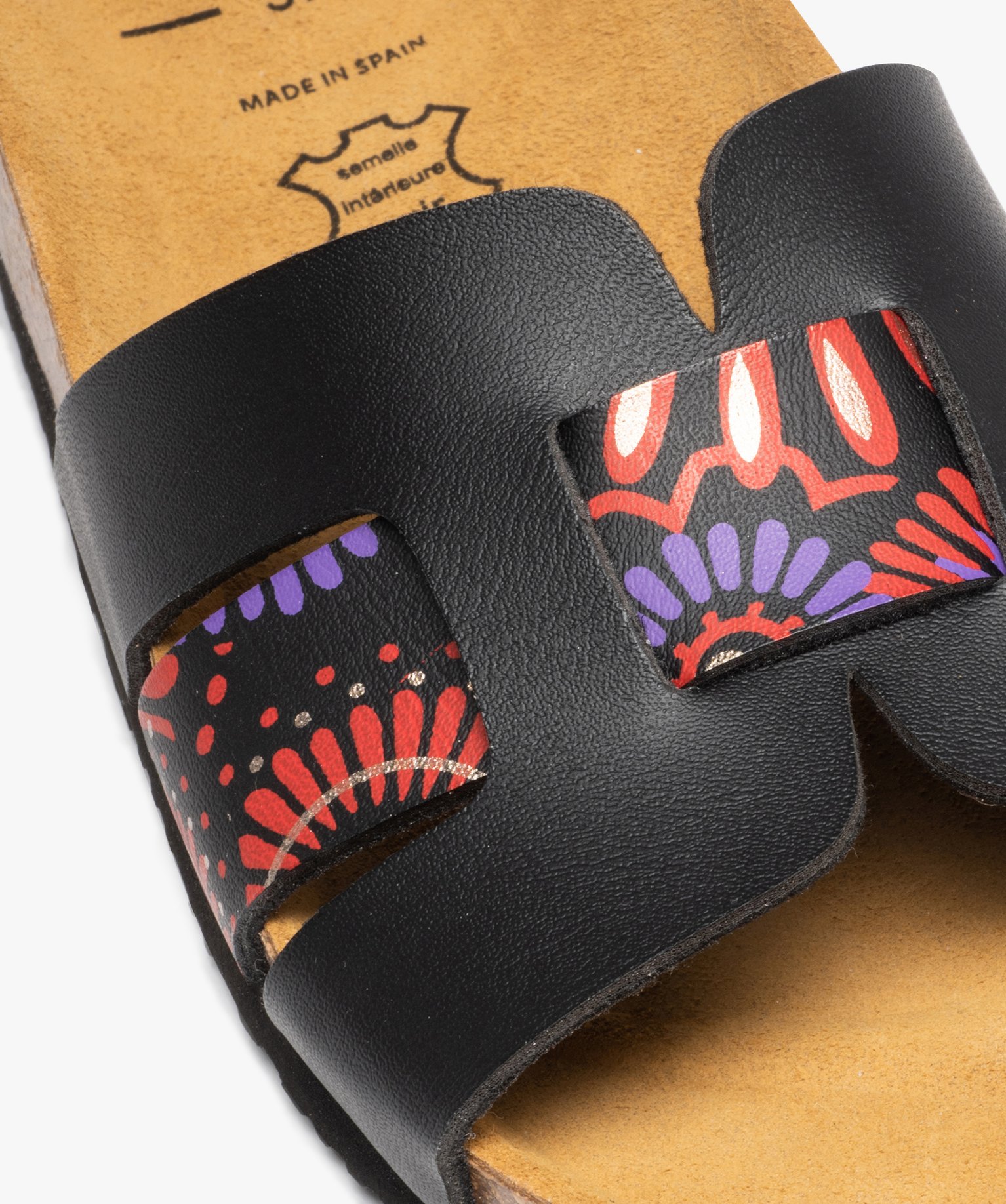 Mules femme à bandeau ajouré avec imprimé à fleurs noir | GEMO