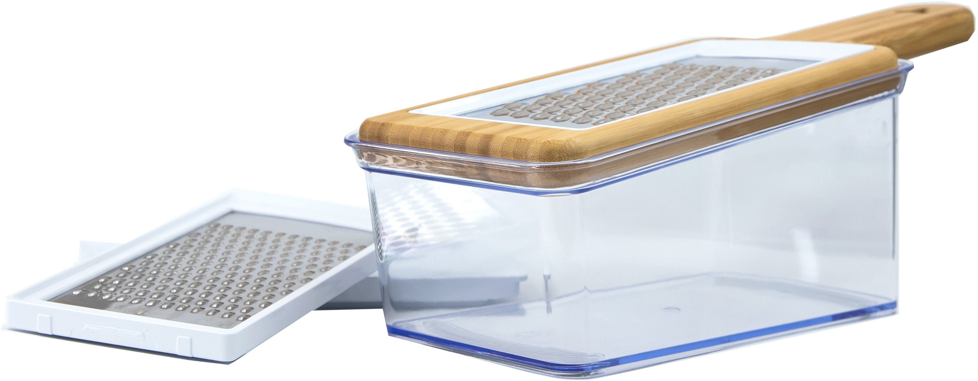 JUST VEGAN Gemüsehobel Slicer, Bambus, Edelstahl, Glas, Kunststoff, (Set), Behälter aus Glas