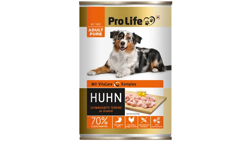 Pro Life Hundenassfutter - Terrine mit Huhn an kaltgepresstem Distelöl 400 g