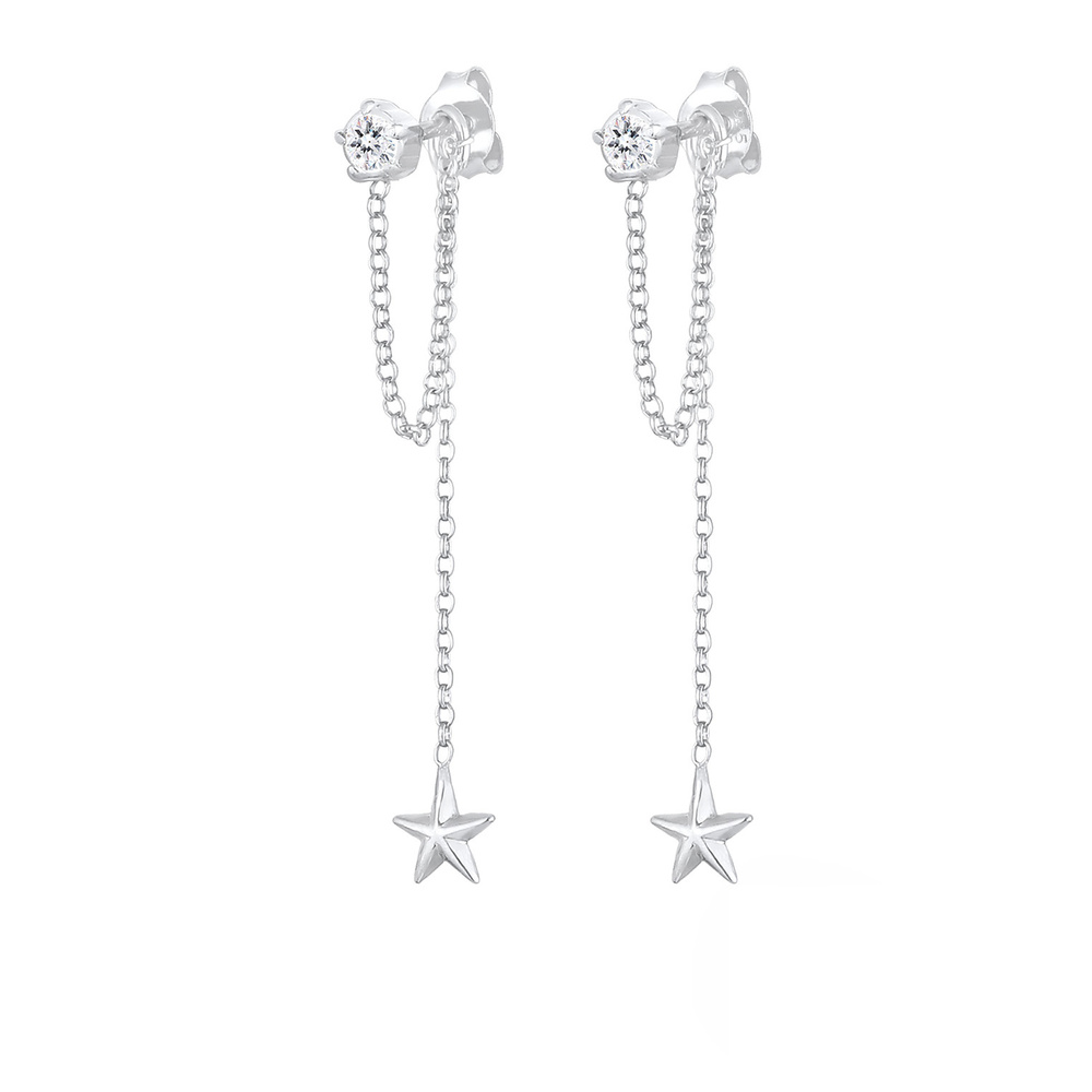 Elli Elli Boucles d'Oreilles Earjacket Étoile Astro Look avec Cristaux Boucles d'Oreil Boucles d'oreilles