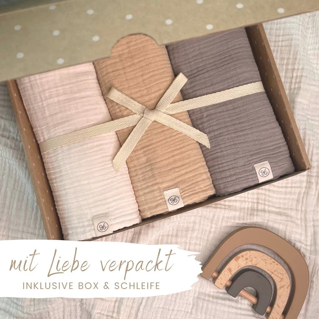 Babydecke Mulltücher 3er-SET gekreppt, Spucktuch 64x64 100% GOTS BIO-Baumwolle, DIKOS, PREMIUM Qualität atmungsaktiv, nachhaltig, plastikfrei, kuschelweich