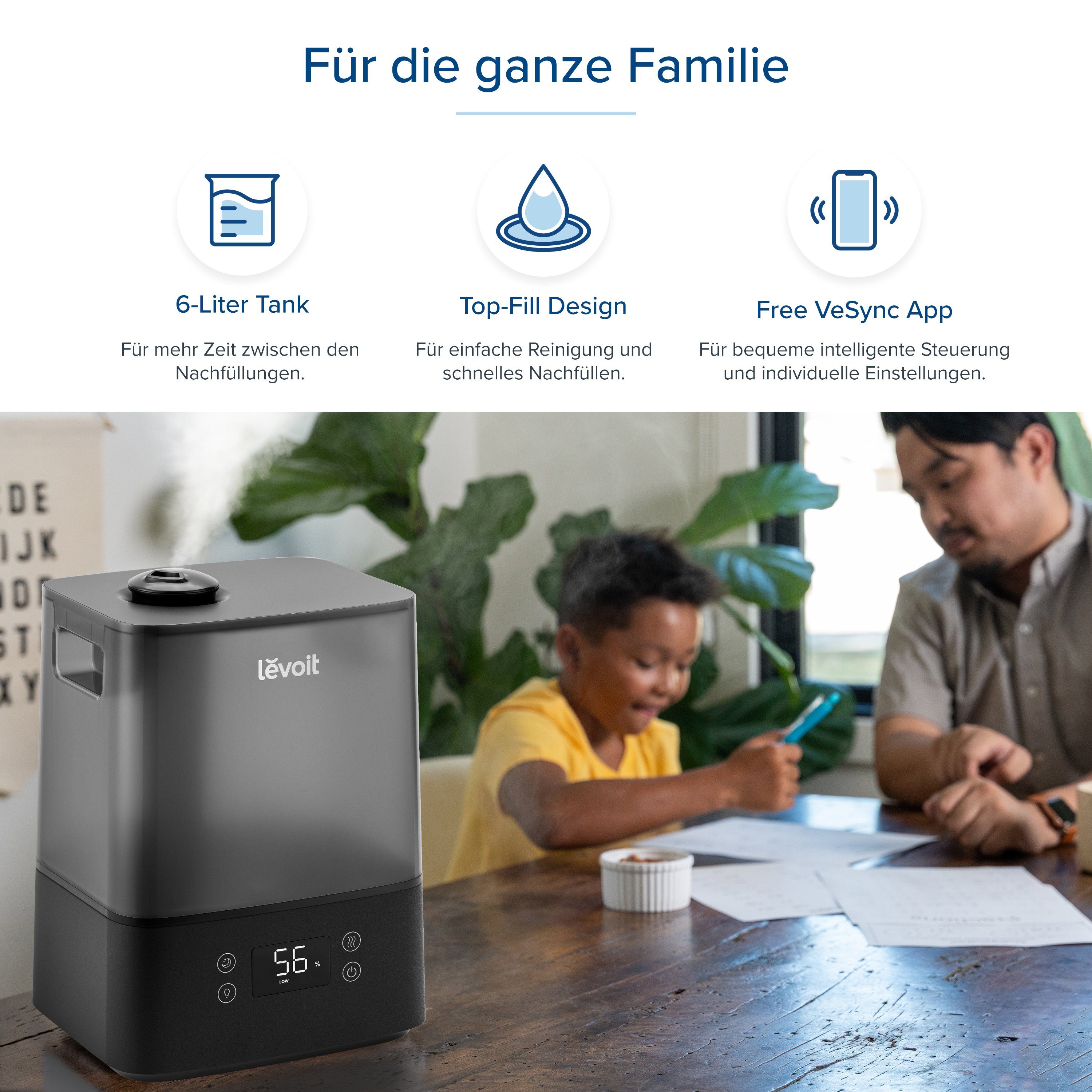 Levoit Luftbefeuchter, Classic 300S Pro Ultrasonic Smart Humidifier, LUH-A601S-KEUR, 6,00 l Wassertank