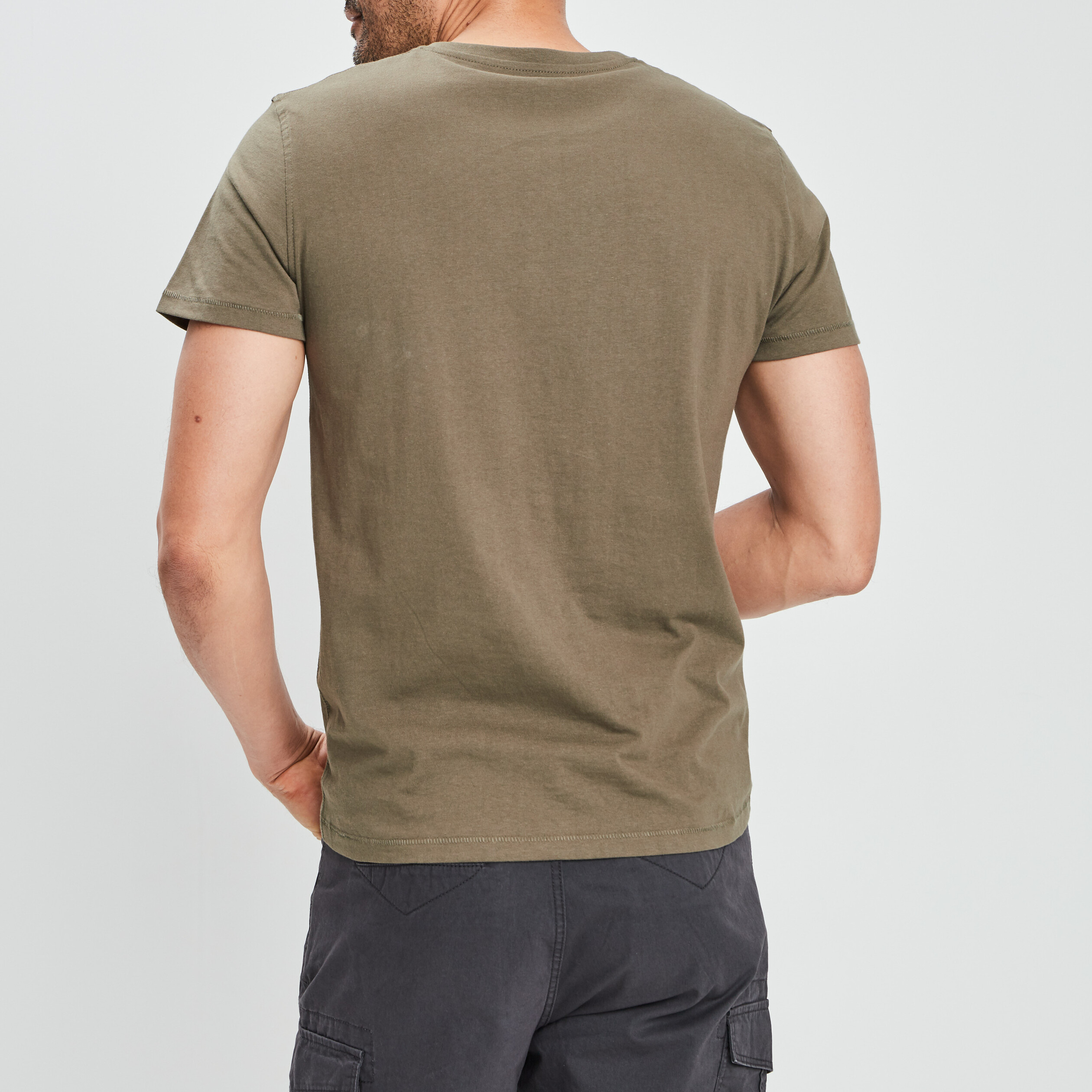 T-shirt manches courtes col tunisien vert kaki homme | La Halle