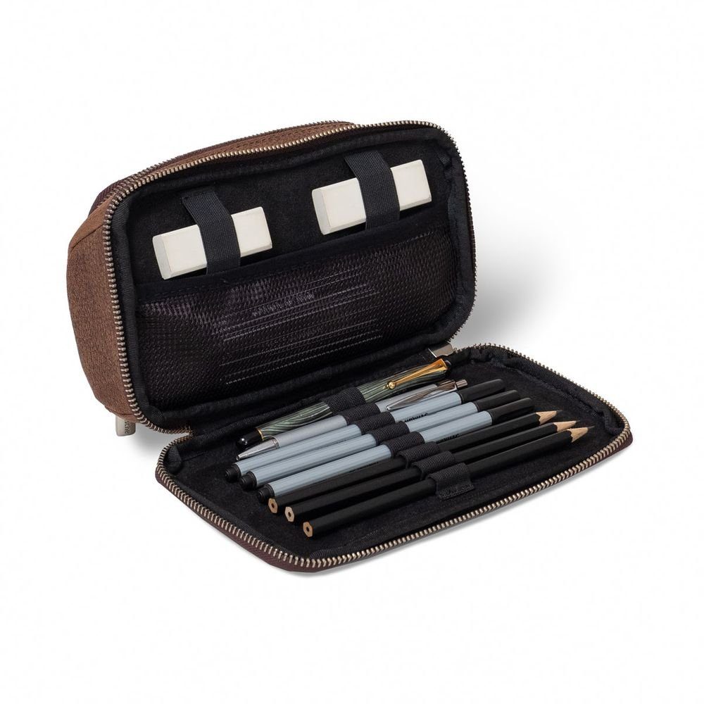 Jahn-Tasche Pencilbag Sehr Großes Federmäppchen XL 2 Fächer, Leder Braun, Jahn-Tasche 020