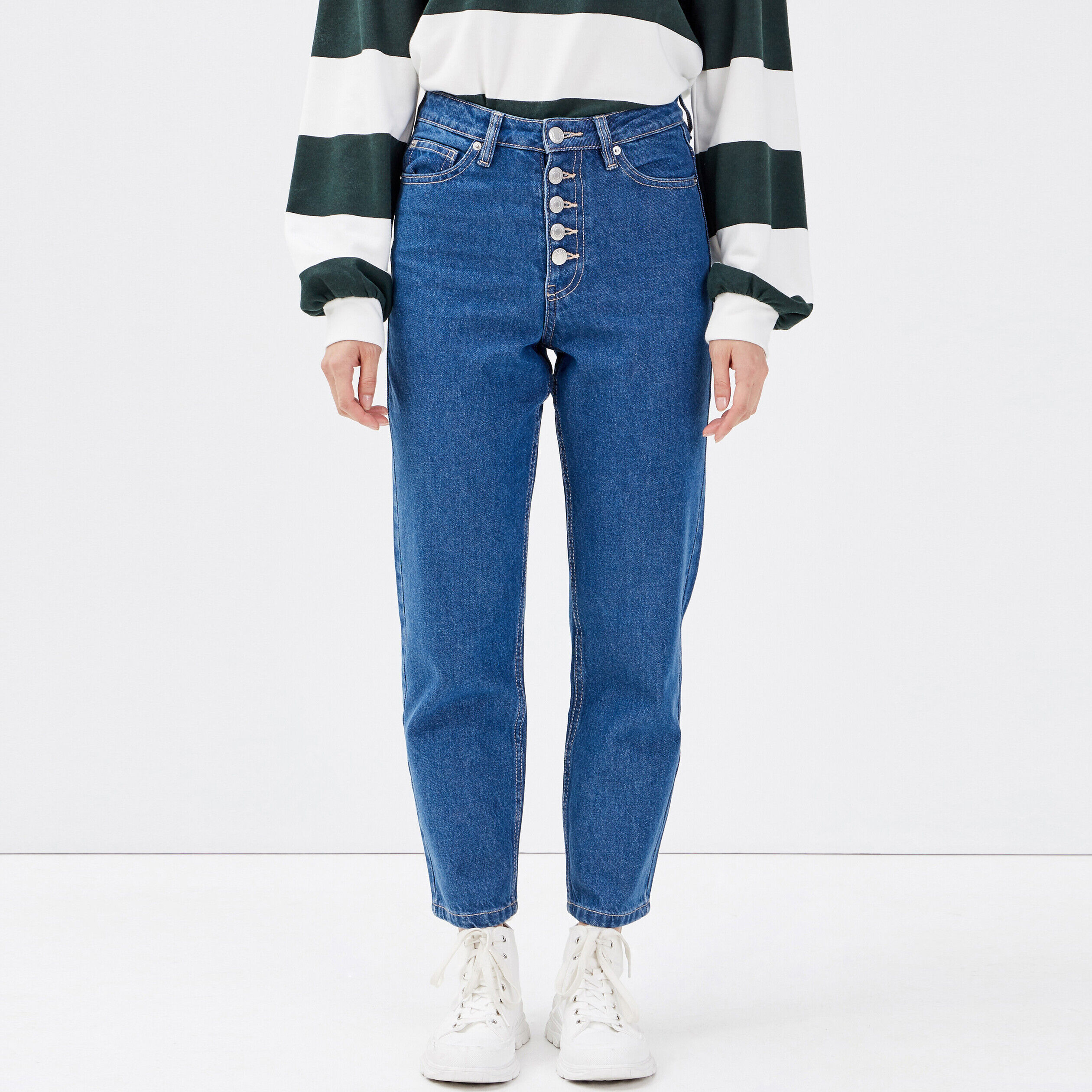 Jeans regular boutonné 7/8ème denim double stone femme | Cache Cache