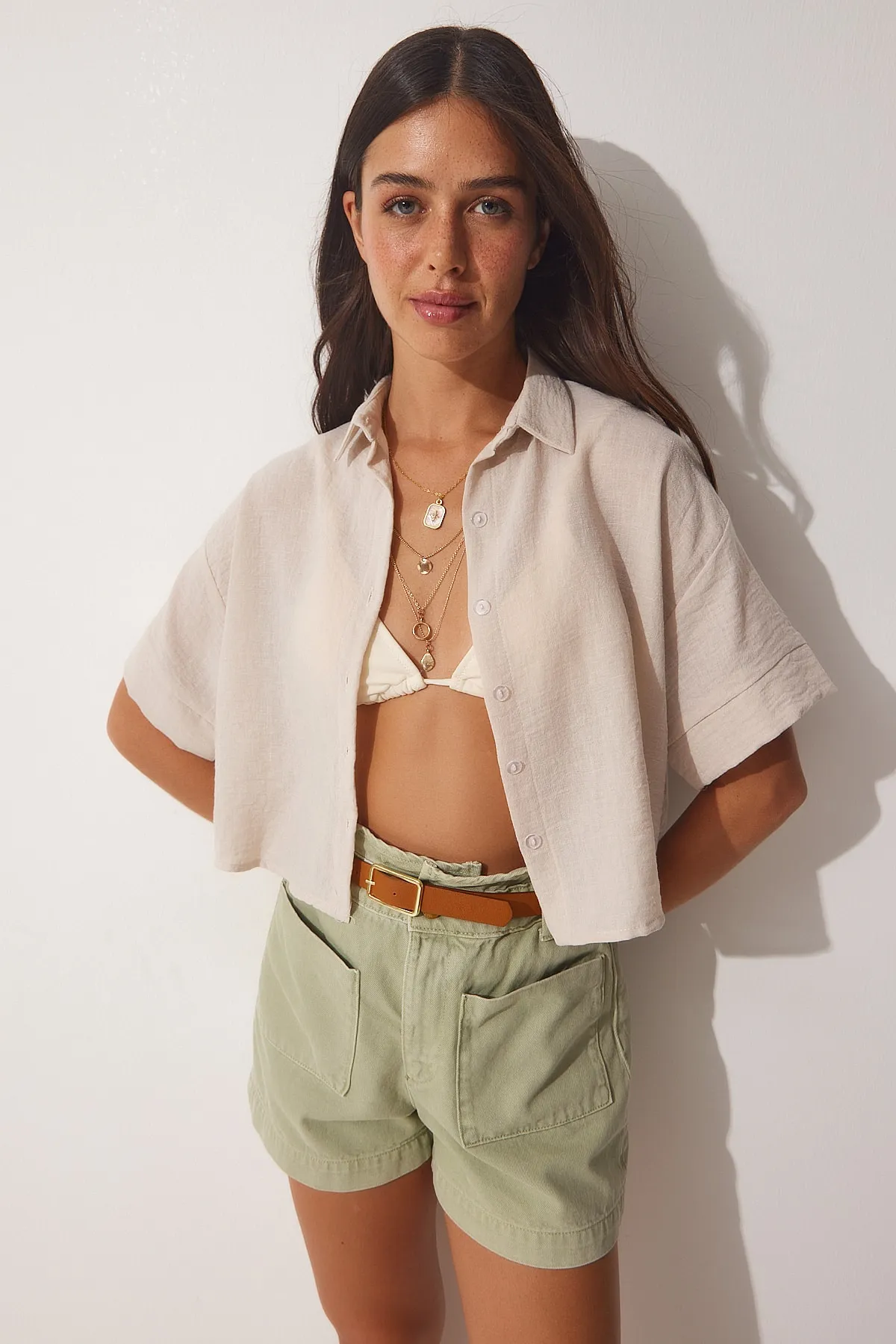 Happiness İstanbul  Hemd - Beige - Regular Fit