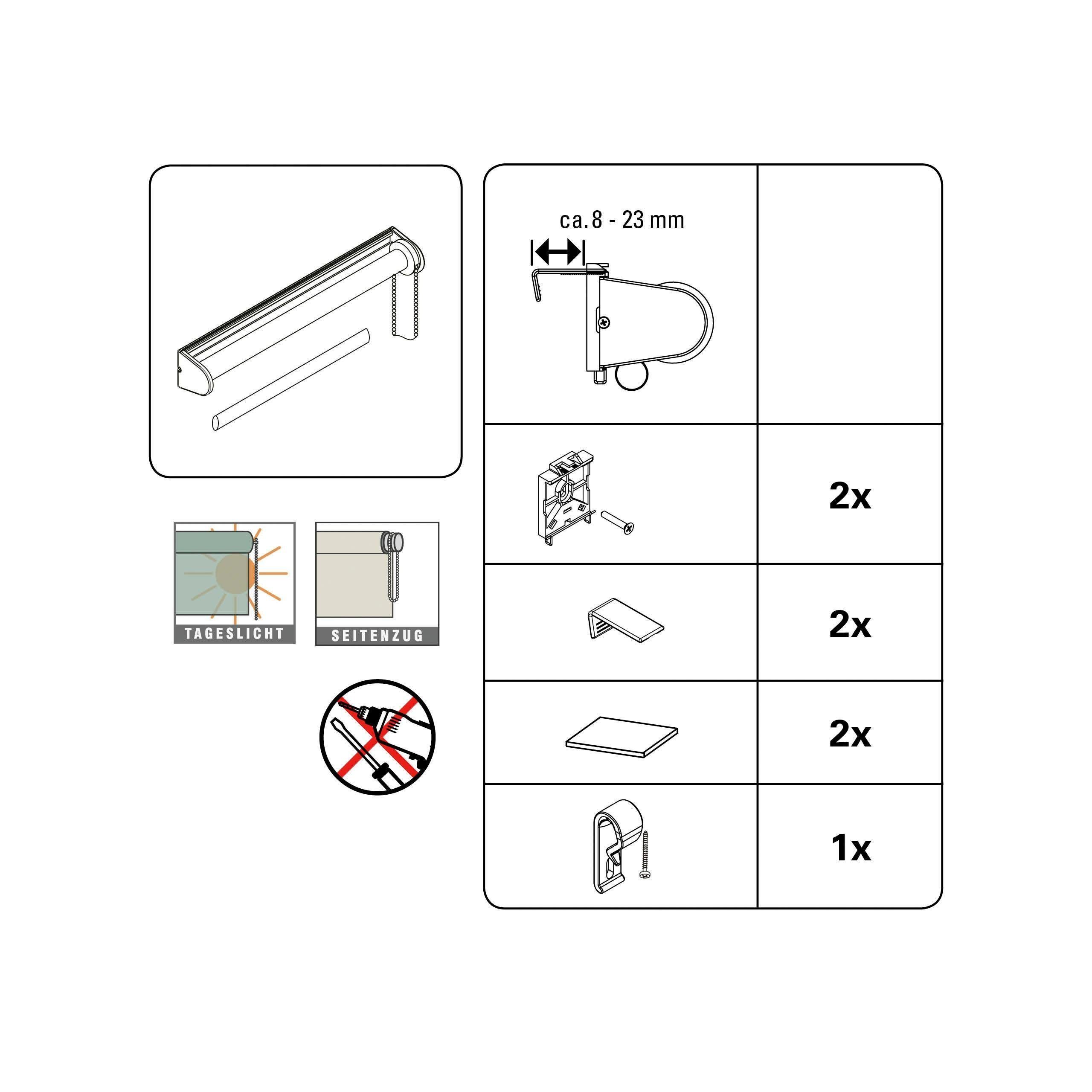 Seitenzugrollo Rollo Tageslicht, WOHNIDEE-Kollektion, Lichtschutz, ohne Bohren, freihängend, Klemmfix, Klebemontage / Schraubmontage möglich