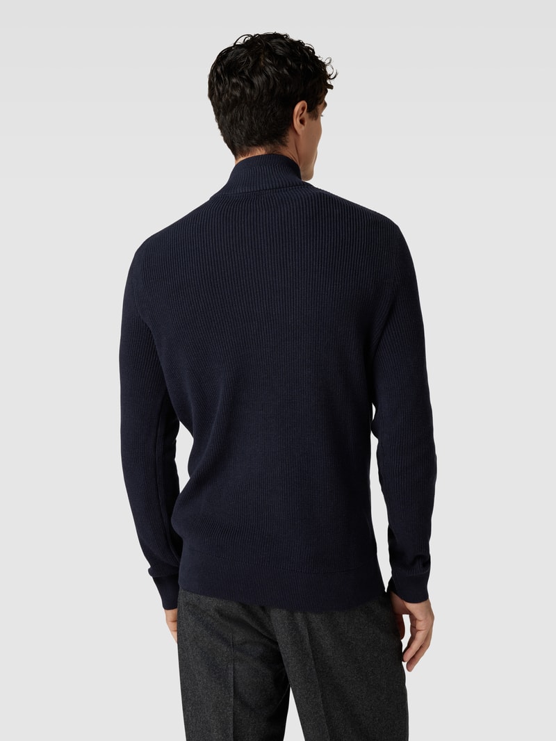 Strickpullover mit kurzem Reißverschluss in marineblau meliert
