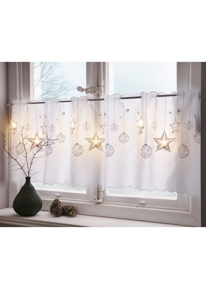 LED Scheibengardine mit winterlichem Druck