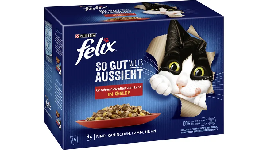 PURINA FELIX So gut wie es aussieht in Gelee Geschmacksvielfalt vom Land Katzennassfutter 1020 g