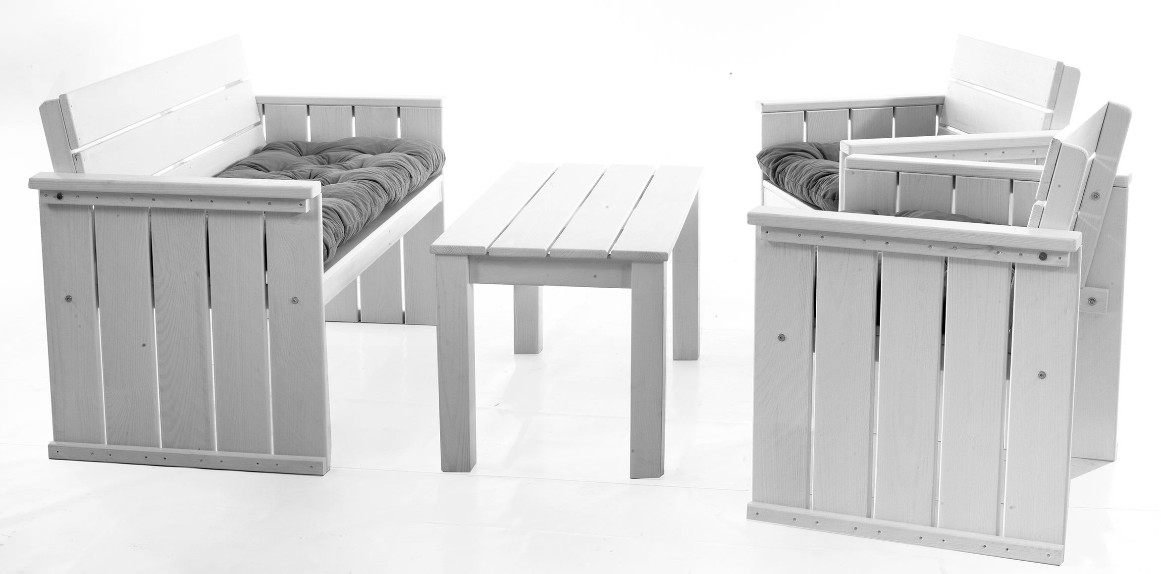 Home Feeling Gartenlounge-Set Essgruppe Loungegruppe Strandgut Europa, Kiefernholz, weiß