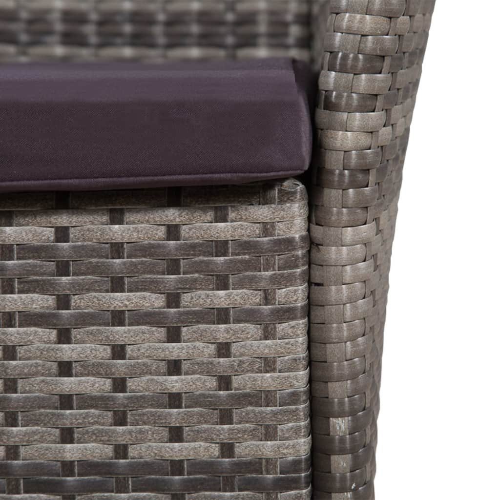 vidaXL Garten-Essgruppe 7-tlg Garten-Essgruppe mit Auflagen Poly Rattan Grau Sitzgruppe Set