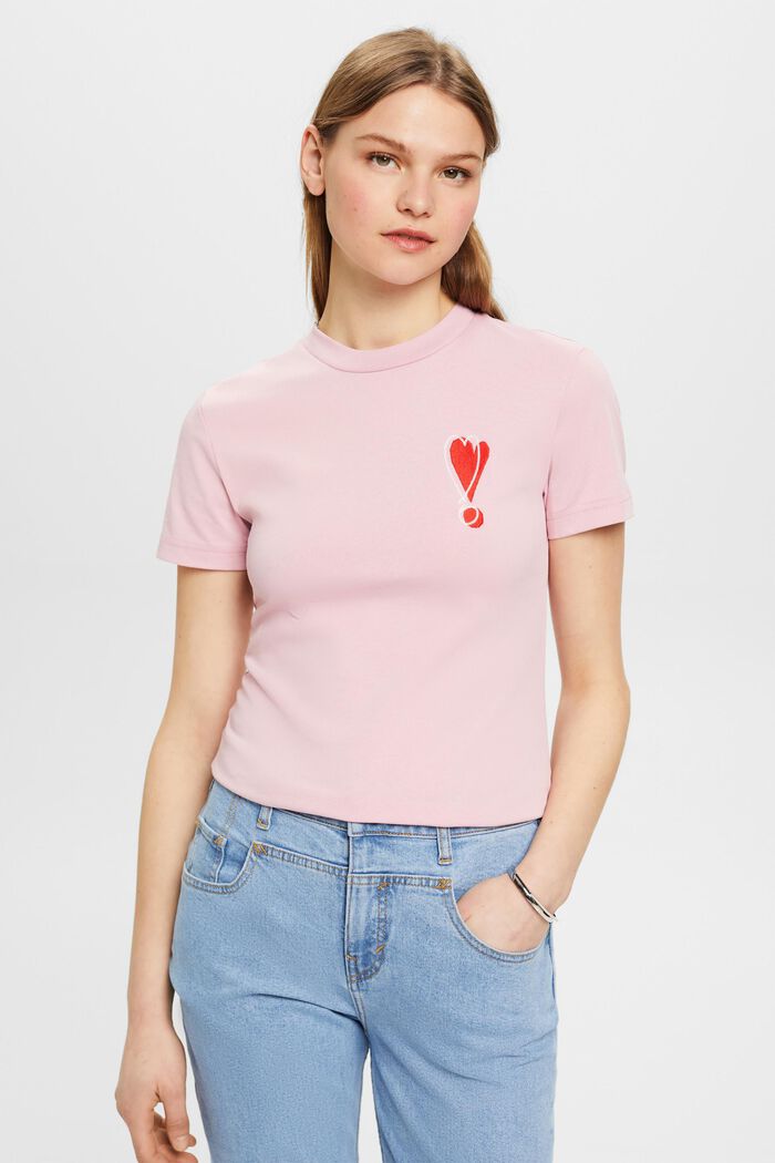 Baumwoll-T-Shirt mit gesticktem Herzmotiv