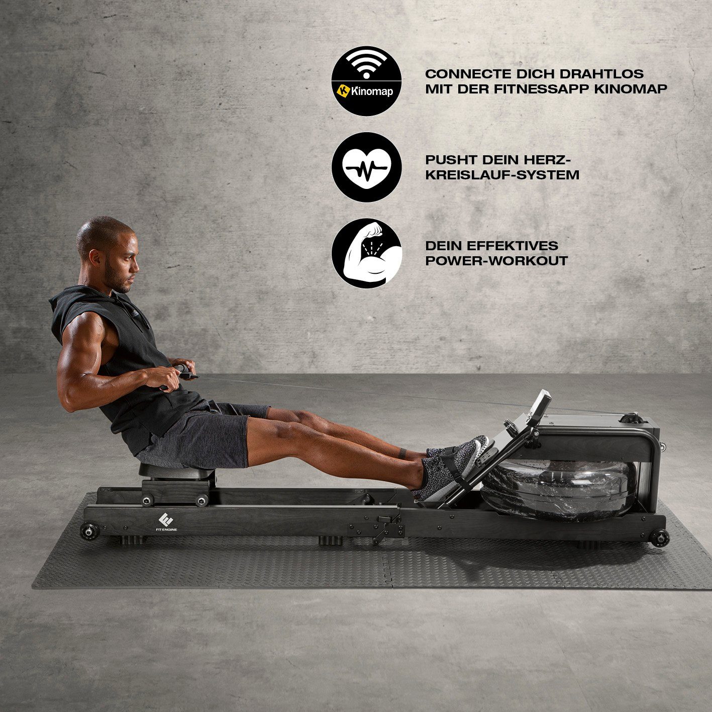 FitEngine Rudergerät klappbares Wasser-Rudergerät 2.0 - Black - 210cm