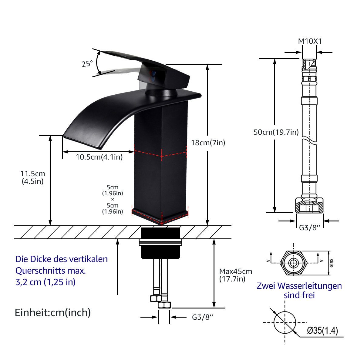 LifeImpree Badarmatur Wasserhahn Bad Waschtischarmatur Schwarz, Höhe: 18 cm