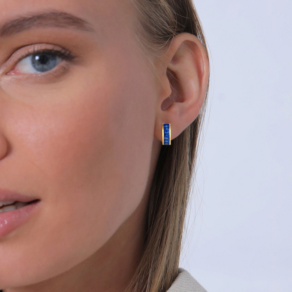 Elli PREMIUM Elli PREMIUM Boucles d'Oreilles Créoles élégantes avec saphirs en 925/1000 argent Boucles d'oreilles